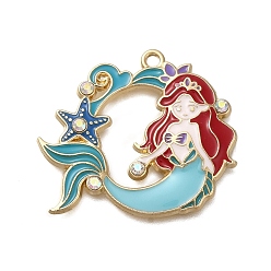 Светло-Синий Подвески из эмали и сплава, со стразами, очарование русалки, голубой, 28.5x32.5x2.5 мм, отверстие : 1.8 мм