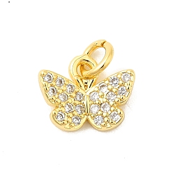 Настоящее золото 18K Бабочка стойка покрытие латунь микропаве кубический цирконий подвески шармы, без свинца и без кадмия, реальный 18 k позолоченный, 7.5x9x2.5 мм, отверстие : 3 мм