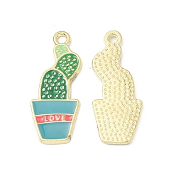 Светлый Морско-зеленый Подвески из эмали и сплава, кактус со словом любовь очарование, золотые, светло-зеленый, 27x11x1.3 мм, отверстие : 1.8 мм