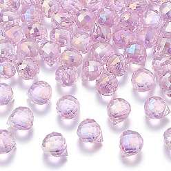 Pink Прозрачные стеклянные амулеты, слеза, граненые, с покрытием AB цвета, розовые, 10.5x8 мм, отверстие : 1.2 мм