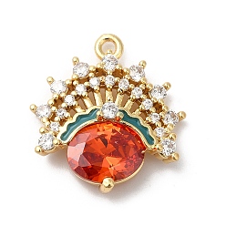 Золотой Латунные подвески, со стеклом, цветок, красочный, золотые, 20x18x4.5 мм, отверстие : 1.4 мм