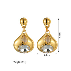 Золотой 304 Серьги-гвоздики из нержавеющей стали с кристаллами и стразами, слеза, золотые, 43x26 мм