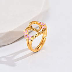 Letter L Регулируемые кольца для пальцев с латунным жемчугом и розовой эмалью в форме сердца и цветка, без кадмия, без никеля и без свинца, золотые, Письмо L, 14 мм, внутренний диаметр: 17 мм