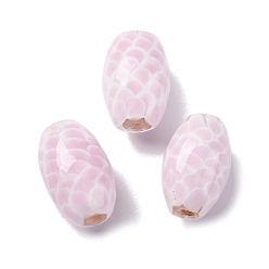 Pink Двухцветные бусины лэмпворк ручной работы, овал с чешуйчатым рисунком, розовые, 16.5~18.5x10.5~11.5 мм, отверстие : 2.5 мм