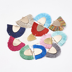 (52) Непрозрачная лаванда Полиэфирные украшения кисточкой подвесные, с латунной фурнитурой , полукруг, разноцветные, 25~27x32~35x3 мм, отверстие : 3x1.5 мм