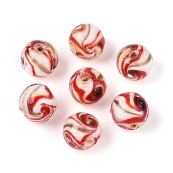 (123L) Белый крем непрозрачный блеск Бусины ручной работы бусины золотого песка, круглые, огнеупорный кирпич, 10 мм, отверстие : 1.4 мм, около 50 шт / нитка