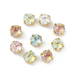 Золотой Латунные стеклянные стразы пришивные стразы, плоско-круглые, граненые, разноцветные, золотые, 6x6x6 мм, отверстие : 0.8 мм