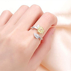 Платиновый & Золотой Подсолнечный сплав со стразами, регулируемые манжетные кольца, открытые кольца для женщин, платиной и золотом, внутренний диаметр: регулируемый