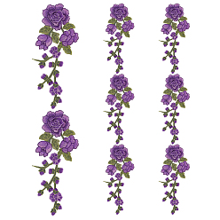 Фиолетовый 8шт. полиэстеровые вышивальные украшения, аксессуары для костюмов своими руками, цветок, фиолетовые, 305x105x5.5 мм