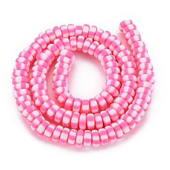Pearl Pink Handmade Polymer Clay Beads Strands, for DIY Jewelry Crafts Supplies, Flat Round, Pearl Pink, 6.8~8x3mm, Hole: 1.4mm, about 110~116pcs/strand, 15.75 inch(40cm)