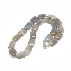 Серый агат Натуральный серый агат из бисера ожерелья, с застежками сплава омаров, прямоугольные, 18.1 дюйм ~ 18.5 дюйм (46~47 см), Прямоугольник: 18~18.5x13 мм