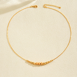 Настоящее золото 18K Женские ожерелья из матовых латунных круглых бусин с градиентом, реальный 18 k позолоченный, 18.50 дюйм (47 см)