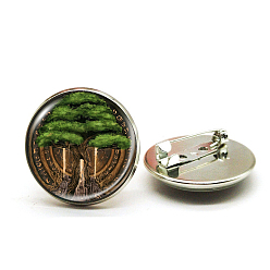 Платина Штифт из сплава, стеклянная плоская круглая брошь с деревом жизни, платина, 25 мм