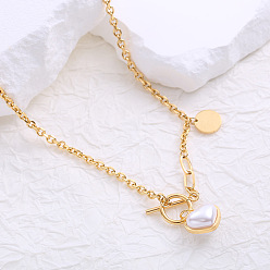 Золотой Ожерелья из нержавеющей стали с имитацией жемчуга в форме сердца и о-образным креплением для женщин во французском стиле, белые, золотые
