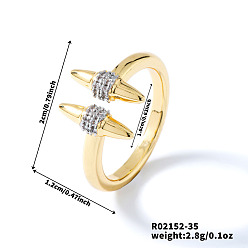 Золотой & Серебряный Геометрические латунные микропаве кубические цирконии манжеты открытые кольца для женщин, золотой и серебряный, 20x12 мм, внутренний диаметр: 16 мм