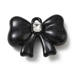 Black Opaque Acrylic with Crystal Rhinestone Big Pendants, Bowknot Charms, Black, 44x59x17mm, Hole: 4mm
