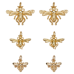 Настоящее золото 18K 6шт 3 стили латунные подвески с покрытием стойки, с целью перехода в кольце, Пчелы, реальный 18 k позолоченный, 13~18x14.5~25x2.5~3.5 мм, отверстие : 3~3.4 мм, 2 шт / стиль
