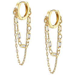 Золотой Круглые серьги-кольца из латуни с микропаве из прозрачных кубических цирконий, подвеска в виде цепочки, золотые, 60 мм