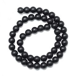 Black Stone Synthetic Black Stone Bead Strands, Frosted, Round, 8~9mm, Hole: 1mm, about 46pcs/strand, 15.3 inch