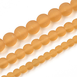 Goldenrod Transparent Glass Beads Strands, Frosted, Round, Goldenrod, 6~6.5mm, Hole: 1.4mm, about 67~70pcs/strand, 14.76 inch~15.16 inch(37.5~38.5cm)