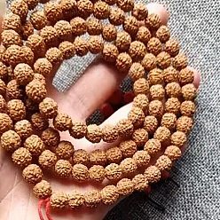 Camel Natural Rudraksha Bodhi Seed Beads, Mala Prayer Round Beads, Camel, 8.5~9x8mm, Hole: 0.8mm, about 114pcs/strand, 38.19 inch(97cm)