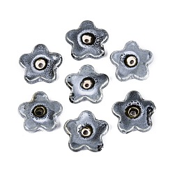 Dark Gray Vintage Handmade Porcelain Beads, Fancy Antique Glazed Porcelain, Flower, Dark Gray, 28~29x29~30x5.5~6.5mm, Hole: 1.8~3.5mm