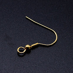 Golden 304 Stainless Steel Earring Hooks, with Horizontal Loop, Golden, 22mm, Hole: 2mm, 21 Gauge, Pin: 0.7mm
