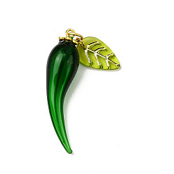 Морско-зеленый Подвески из латунной эмали и лэмпворк ручной работы, перец, цвета морской волны, 45~47x11~12x11~12 мм
