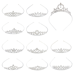 Серебро 12 шт. 12 стили резинки для волос из сплава со стразами, корона, серебряные, 144~180x120~137x29~40 мм, 1 шт / стиль