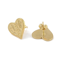 Real 18K Gold Plated Ion Plating(IP) 304 Stainless Steel Stud Earrings Finding for Women, Heart, Real 18K Gold Plated, 25x16.5mm, Pin: 0.5x11mm