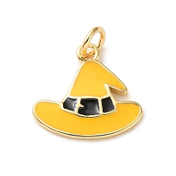 Hat Латунные подвески, с эмалью, без кадмия и без свинца, реальный 18 k позолоченный, с целью перехода в кольце, шляпа, 15x16x2 мм, отверстие : 3.2 мм