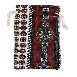 Colorido Bolsas de almacenamiento con cordón y estampado étnico de polialgodón, Rectángulo, colorido, 13.5~14x9.5x0.7 cm