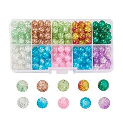 Mixed Color Round Transparent Crackle Glass Beads, Mixed Color, 6mm, Hole: 1.3~1.6mm, about 400~450pcs/box