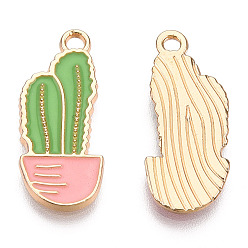 Светло-зеленый Подвески из сплава , с эмалью, золотой свет, кактус, светло-зеленый, 23x10x2 мм, отверстие : 1.8 мм