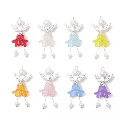 (52) Непрозрачная лаванда Подвески матовым акриловым, ангел, с фурнитурой из сплава и стеклянными жемчужными бусинами, разноцветные, 48x21.5x18 мм, отверстие : 3 мм, 8 шт / комплект