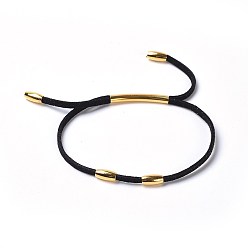 Schwarz Verstellbare Armbänder aus Veloursleder, mit Messingreisperlen und 304 Edelstahlrohrperlen, golden, Schwarz, 4-7/8 Zoll (12.5cm)~5-3/8 Zoll (13.5cm), 3 mm