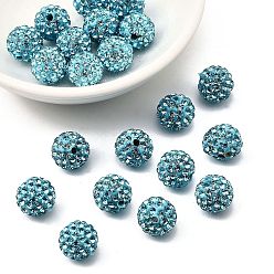Темно-Голубой Бусины с класс А стразами, pave disco бусины, cmолы и каолина, круглые, глубокое синее небо, С. 11 (1.7~1.8 мм), 10 мм, отверстие : 1.5 мм