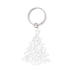 Нержавеющая Сталь Цвет Рождественские елки 201 подвесные украшения из нержавеющей стали, с 304 кольцами для ключей из нержавеющей стали, цвет нержавеющей стали, 81.5 мм