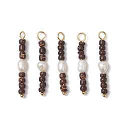 Золотой Натуральный кокос с подвесками из натурального культивированного пресноводного жемчуга, с 304 фурнитурой из нержавеющей стали, золотые, 33x4~5x4~4.5 мм, отверстие : 3.5x3 мм