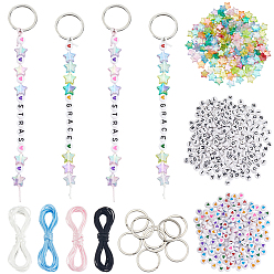 (52) Непрозрачная лаванда Наборы для изготовления брелоков в виде звезд и букв своими руками, включая акриловые бусины и нейлоновый шнур., разноцветные, 25x2 мм
