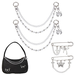 Античный Серебристый & Платиновый Цепи для ремней для ботинок из алюминиевой цепочки с пластиковыми бусинами CCB и акриловыми бусинами с имитацией жемчуга, с брошами-булавками из сплава эмали, старинное серебро и платина