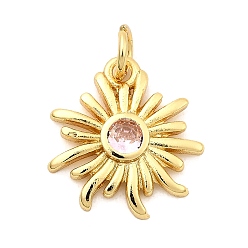 Pink Солнце латунных микро проложить Цирконом подвески, стойки покрытие, долговечный, без кадмия и без свинца, золотые, с целью перехода в кольце, розовые, 15x14x2.5 мм, отверстие : 3.3 мм