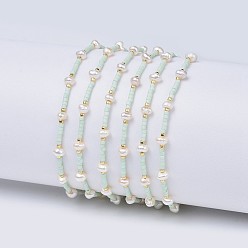 Лазурный Регулируемые нейлоновые шнур плетеный браслеты из бисера, с японским бисером и жемчугом, лазурный, 1-3/4 дюйм ~ 2-3/4 дюйм (4.6~7 см)