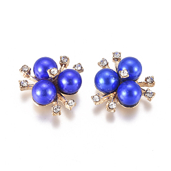 Синий Сплав кабошонов, со стразами и искусственным жемчугом из акрила, цветок, золотой свет, синие, 19~20x21~22x10 мм