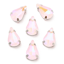 Розовый Мокко флуоресцентная (ми) капля, пришитая стразами, многожильных ссылки, с настройками латуни, аксессуары для одежды, светло-розовый, 12.5x8x5 мм, отверстие : 1.2 мм