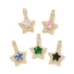 (52) Непрозрачная лаванда Латунные микро проложить кубического циркония подвески, долговечный, без кадмия и без свинца, золотой свет, звезда, разноцветные, 15x10.5x4 мм, отверстие : 3x2 мм