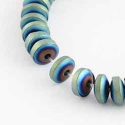 Зеленое Покрытие Гальванизировать немагнитных синтетический гематит бисер пряди, Heishi бусы, Плоский круглый / диск, зеленый покрытием, 4x2 мм, отверстие : 1 мм, около 198 шт / нитка, 15.7 дюйм