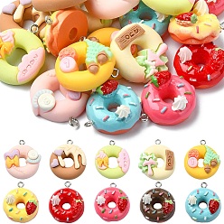 (52) Непрозрачная лаванда 20шт 10 цветные непрозрачные подвески из искусственной смолы, Подвески-пончики с платиновыми железными петлями для ожерелья своими руками, разноцветные, 25~26.5x22~24x8~13.5 мм, отверстие : 1.9~2 мм, 2 шт / цвет