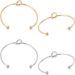 Couleur Mélangete 4pcs 2 couleurs 304 fabrication de bracelets manchettes en acier inoxydable avec nœud d'amour, avec fin perles rondes, couleur mixte, diamètre intérieur : pouce (2-1/2 mm), 63~66 pcs / couleur