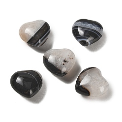 Ágata Normal Ágata natural con núcleo de cristal (teñida y calentada), piedra del amor en forma de corazón, Piedra de palma de bolsillo curativa para equilibrar el reiki, negro, 19~21x20~21x11~12 mm